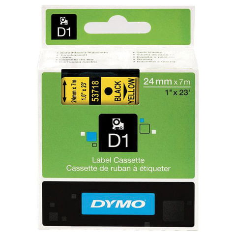 Картридж для принтеров этикеток DYMO D1, 24 мм х 7 м, лента пластиковая, чёрный шрифт, желтый фон, S0720980 по низкой цене оптом Краснодар, Москва, Уфа, Казань, Барнаул, Владивосток, Хабаровск, Сахалин, Красноярск, Екатеренбург, 