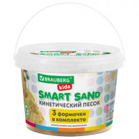 Песок для лепки кинетический BRAUBERG KIDS, песочный, 1500 г, 3 формочки, ведерко, 665096