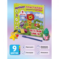 Пластилин классический ЮНЛАНДИЯ "ВЕСЁЛЫЙ ШМЕЛЬ", 9 цветов, 153 г, СО СТЕКОМ, КВАДРАТНЫЙ, 104822