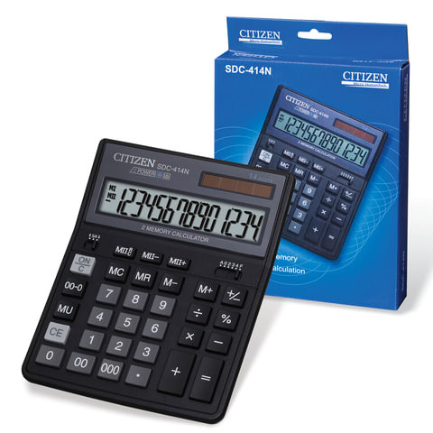 Калькулятор настольный CITIZEN SDC-414N (204х158 мм), 14 разрядов, двойное питание по низкой цене оптом 