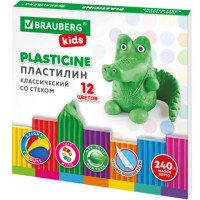 Пластилин классический BRAUBERG "KIDS2, 12 цветов, 240 г, стек, ВЫСШЕЕ КАЧЕСТВО,106436
