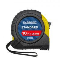 Рулетка измерительная 10м х 25мм,обрезиненный корпус, с фиксатором, RABBITEX Standard, 671351