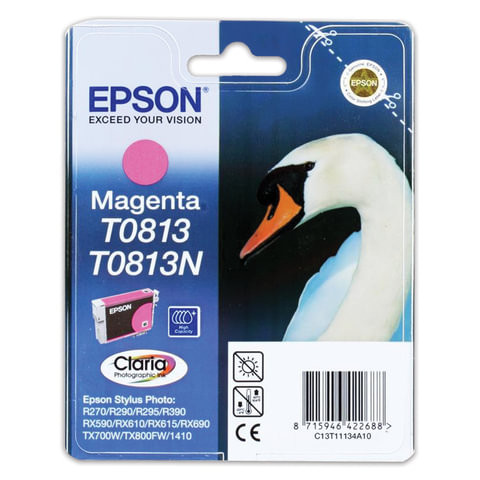 Картридж струйный EPSON (C13T11134A10) Stylus TX650/T50/R270/R390/RX590, пурпурный, оригинальный по низкой цене оптом 