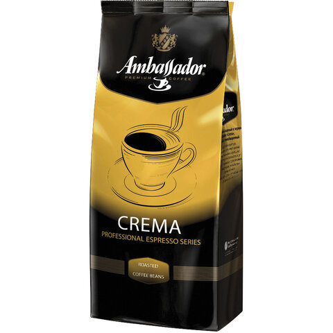 Кофе в зернах AMBASSADOR "Crema", 1 кг, вакуумная упаковка по низкой цене оптом Кофе в зернах AMBASSADOR "Crema", 1 кг, вакуумная упаковка по низкой цене оптом