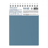 Блокнот МАЛЫЙ ФОРМАТ А6, 60 л., BRAUBERG, силиконовый гребень, обложка пластик, клетка, синий, 117565