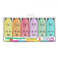 Набор текстовыделителей мини 6 ЦВЕТОВ BRAUBERG KIDS "CUTE CATS PASTEL", линия 1-5 мм, 152436