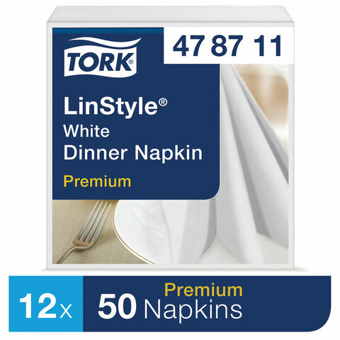 Салфетки бумажные нетканые сервировочные TORK LinStyle Premium, 39х39 см, 50 шт., белые, 478711 по низкой цене оптом 