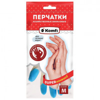 Перчатки хозяйственные виниловые SUPER КОМФОРТ, гипоаллергенные, размер M (средний) 88г, Komfi, цветные пальчики, прочные, ADM, 25590