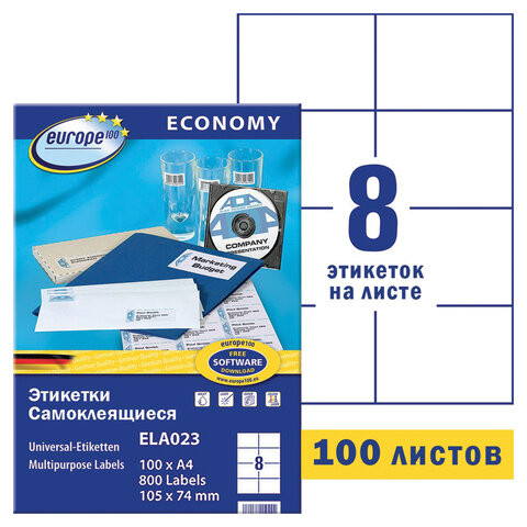 Этикетка самоклеящаяся 105х74 мм, 8 этикеток, белая, 70 г/м2, 100 л., Avery, Европа-100, ELA023 по низкой цене оптом 