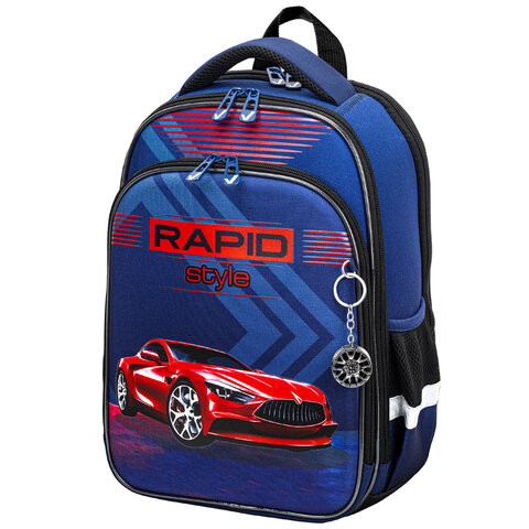 Ранец BRAUBERG QUADRO, 3 отделения, с брелком, "Rapid style", 37х28х18 см, 270603 по низкой цене оптом 