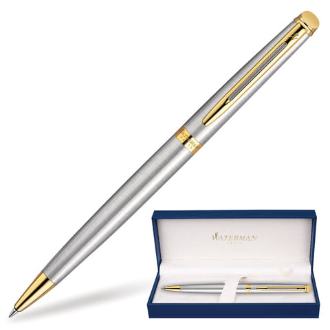 Ручка подарочная шариковая WATERMAN "Hemisphere Stainless Steel GT", серебристый корпус, позолоченные детали, синяя, S0920370 по низкой цене оптом Краснодар, Москва, Уфа, Казань, Барнаул, Владивосток, Хабаровск, Сахалин, Красноярск, Екатеренбург, 