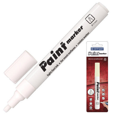Маркер-краска лаковый (paint marker) БЕЛЫЙ CENTROPEN, скошенный наконечник, 1-5 мм, 9100, 5 9100 9900 по низкой цене оптом Краснодар, Москва, Уфа, Казань, Барнаул, Владивосток, Хабаровск, Сахалин, Красноярск, Екатеренбург, 