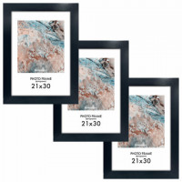Рамка 21*30см небьющаяся, КОМПЛЕКТ 3шт, багет 29 мм, МДФ, BRAUBERG "Basic", черная, 391261