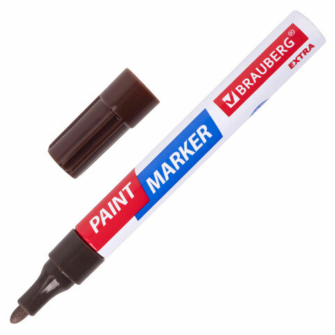 Маркер-краска лаковый EXTRA (paint marker) 4 мм, КОРИЧНЕВЫЙ, УЛУЧШЕННАЯ НИТРО-ОСНОВА, BRAUBERG, 151987 по низкой цене оптом Краснодар, Москва, Уфа, Казань, Барнаул, Владивосток, Хабаровск, Сахалин, Красноярск, Екатеренбург, 
