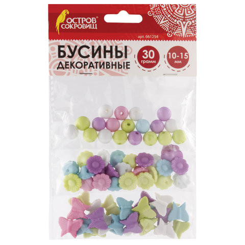 Бусины для творчества "Микс №2", 10-15 мм, 30 грамм, 6 цветов, пастель, ОСТРОВ СОКРОВИЩ, 661254 по низкой цене оптом 