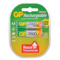 Батарейки аккумуляторные GP, АА, Ni-Mh, 2500 mAh, КОМПЛЕКТ 2 шт., блистер, 250AAHC-2DECRC2
