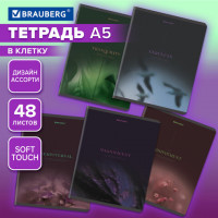 Тетрадь А5, 48 л., BRAUBERG, скоба, клетка, SoftTouch, Peaceful, (микс в спайке), 405327