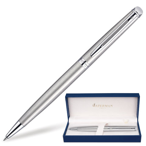 Ручка подарочная шариковая WATERMAN "Hemisphere Stainless Steel CT", серебристый корпус, палладиевое покрытие, синяя, S0920470 по низкой цене оптом 