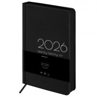 Ежедневник датированный 2026 А5 138x213мм BRAUBERG "Vista", под кожу твердый, "Black", 117460