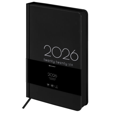 Ежедневник датированный 2026 А5 138x213мм BRAUBERG "Vista", под кожу твердый, "Black", 117460 по низкой цене оптом 