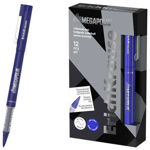 Ручка-роллер ERICH KRAUSE Megapolis, СИНЯЯ, линия 0,7мм, 63153 по низкой цене оптом 
