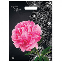 Пакет с вырубной ручкой ПВД, 43х31,5см, "Грэй Глосс Пион", 50мкм, ШК8375, н00212038