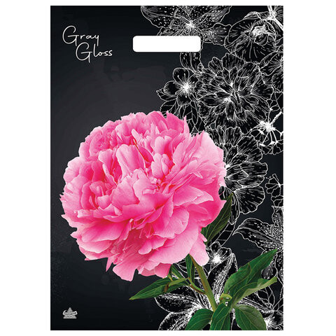 Пакет с вырубной ручкой ПВД, 43х31,5см, "Грэй Глосс Пион", 50мкм, ШК8375, н00212038
