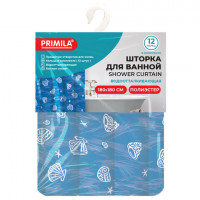 Шторка для ванной ПОЛИЭСТЕР, 180х180см, кольца в комплекте, МОРЕ, PRIMILA, 700077