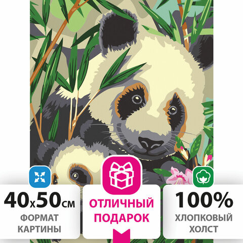 Картина по номерам 40х50 см, ОСТРОВ СОКРОВИЩ "Панды", на подрамнике, акриловые краски, 3 кисти, 662471 по низкой цене оптом 