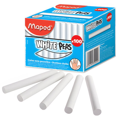 Мел белый MAPED (Франция) "White'Peps", АНТИПЫЛЬ, НАБОР 100 шт., круглый, 935020 по низкой цене оптом 