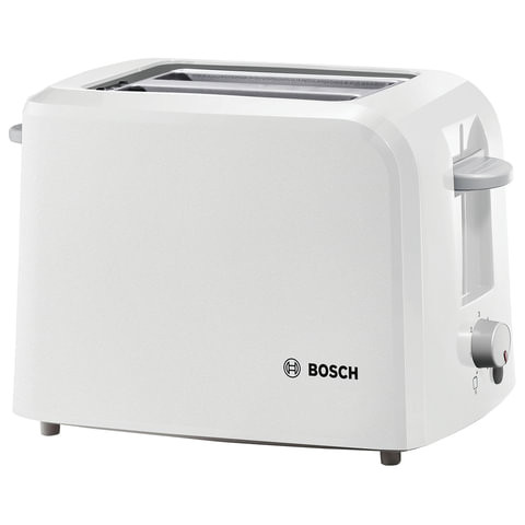 Тостер BOSCH TAT3A011, 900 Вт, 2 тоста, разморозка, подогрев, решетка для булочек, пластик, белый по низкой цене оптом 