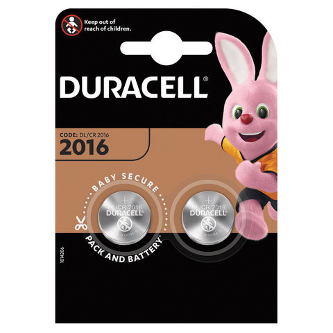 Батарейки DURACELL Lithium, CR2016, литиевые, КОМПЛЕКТ 2 шт., блистер по низкой цене оптом 