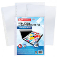 Папки-файлы перфорированные А4 BRAUBERG "EXTRA 1000", КОМПЛЕКТ 50 шт., гладкие, ПЛОТНЫЕ, 100 мкм, 229672