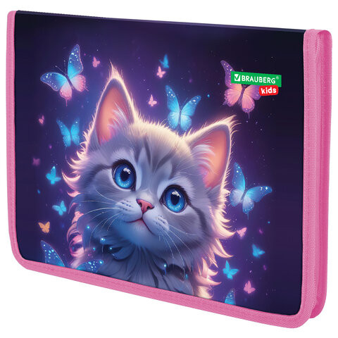 Папка для тетрадей BRAUBERG KIDS А4, 1 отделение, пластик, молния вокруг, Curious cat, 273336 по низкой цене оптом 