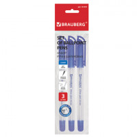 Ручки шариковые масляные BRAUBERG НАБОР 3 шт., СИНИЕ, "Olive Pen", узел 0,7 мм, линия 0,5 мм, 141478