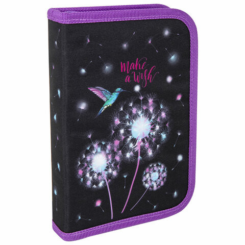 Пенал BRAUBERG, 1 отделение, 1 откидная планка, полиэстер, 21х14 см, "Make a wish", 270713 по низкой цене оптом 