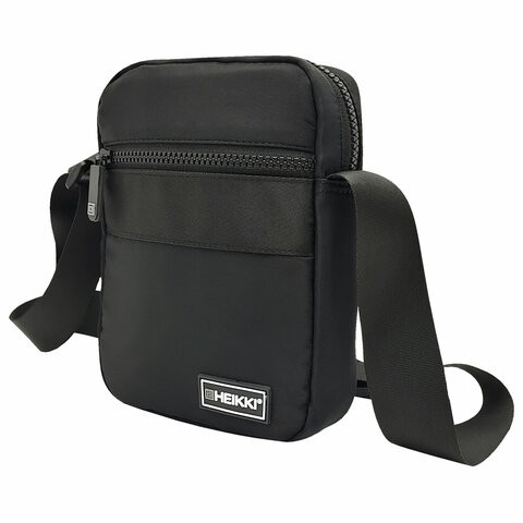 Сумка на плечо HEIKKI COMPACT (ХЕЙКИ) с карманом, черная, 20х16х5 см, 272632 по низкой цене оптом 