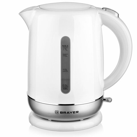 Чайник BRAYER BR1011, 1,7 л, 2200 Вт, закрытый нагревательный элемент, пластик, белый по низкой цене оптом Краснодар, Москва, Уфа, Казань, Барнаул, Владивосток, Хабаровск, Сахалин, Красноярск, Екатеренбург, 