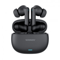 Наушники беспроводные TWS внутриканальные, гибридное шумоподавление ANC+ENC, SONNEN PREMIUM EP-BH33B, bluetooth 5.3, черные, 514123