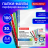 Папки-файлы перфорированные с цветными полосками А4 BRAUBERG, КОМПЛЕКТ 100 шт, гладкие, 30 мкм, 271827 по низкой цене оптом 