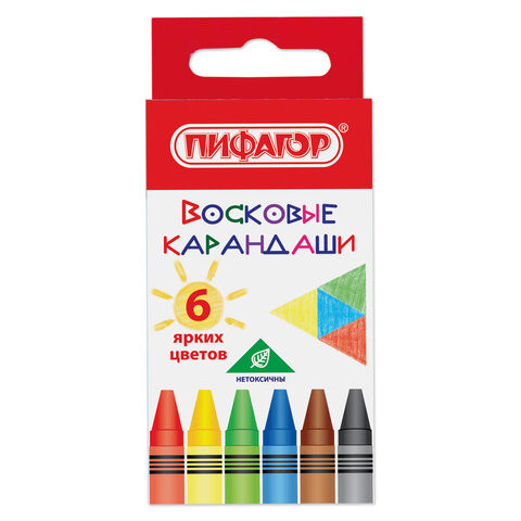 Восковые карандаши ПИФАГОР "СОЛНЫШКО", НАБОР 6 цветов, 227278 по низкой цене оптом 