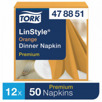 Салфетки бумажные нетканые сервировочные TORK LinStyle Premium, 39х39 см, 50 шт., оранжевые, 478851