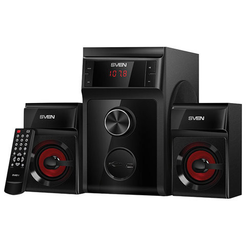 Колонки компьютерные SVEN AC MS-302, 2.1, 40 Вт, FM-тюнер, USB, SD, MP3-плеер, дерево, черные, SV-013554 по низкой цене оптом 