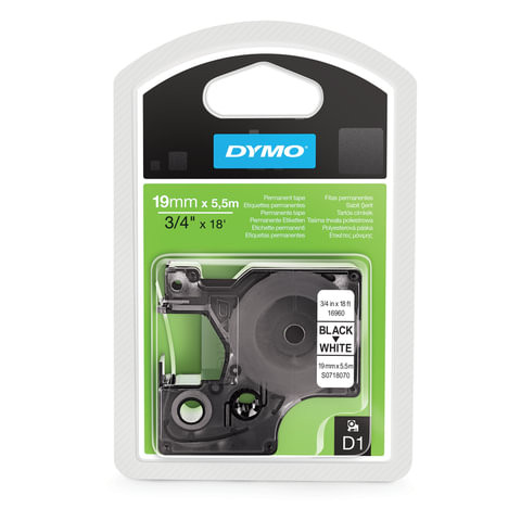 Картридж для принтеров этикеток DYMO D1, 19 мм х 5,5 м, лента полиэстерная, чёрный шрифт, белый фон, S0718070 по низкой цене оптом Краснодар, Москва, Уфа, Казань, Барнаул, Владивосток, Хабаровск, Сахалин, Красноярск, Екатеренбург, 
