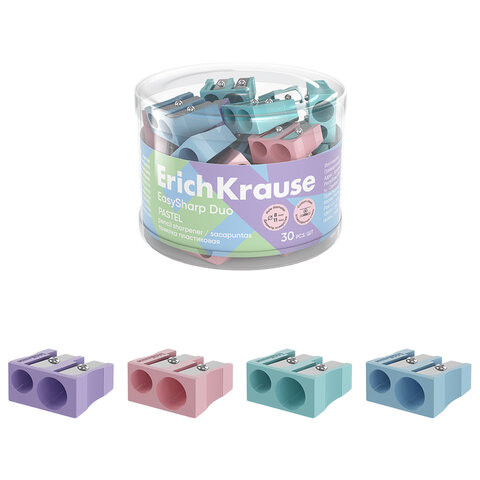 Точилка ERICH KRAUSE EasySharp Pastel, 2 отверстия, клиновидная, корпус ассорти, 6001, 60011 по низкой цене оптом 