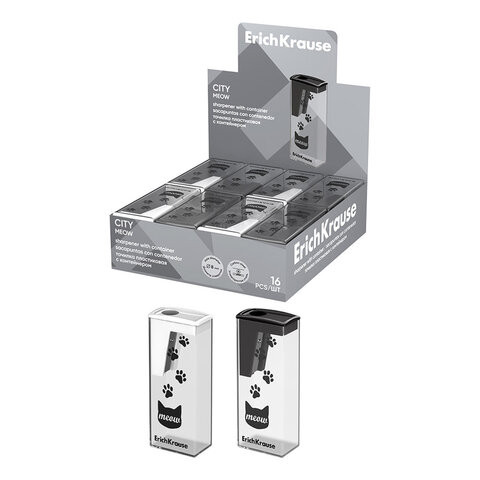 Точилка ERICH KRAUSE City Meow, с контейнером, пластиковая, корпус ассорти, 61543 по низкой цене оптом 