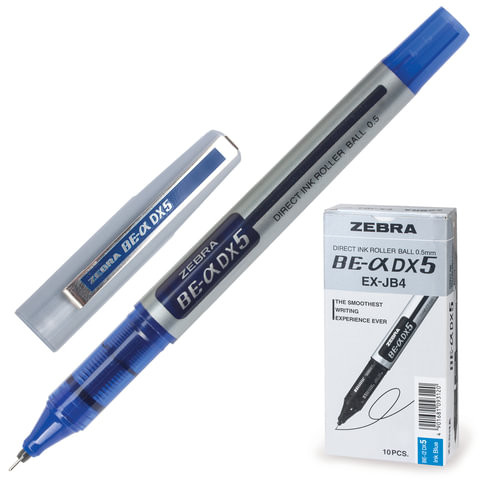 Ручка-роллер ZEBRA "Zeb-Roller DX5", СИНЯЯ, корпус серебристый, узел 0,5 мм, линия письма 0,3 мм, EX-JB2-BL, EX-JB4-BL по низкой цене оптом 