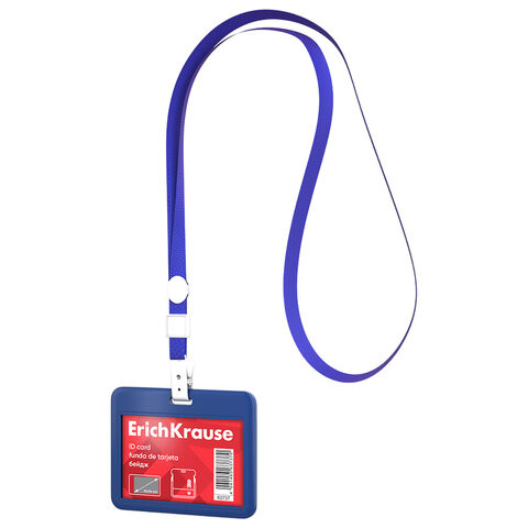 Бейдж горизонтальный ERICH KRAUSE (85х54мм), корпус синий, цвет ленты синий, 63737 по низкой цене оптом 