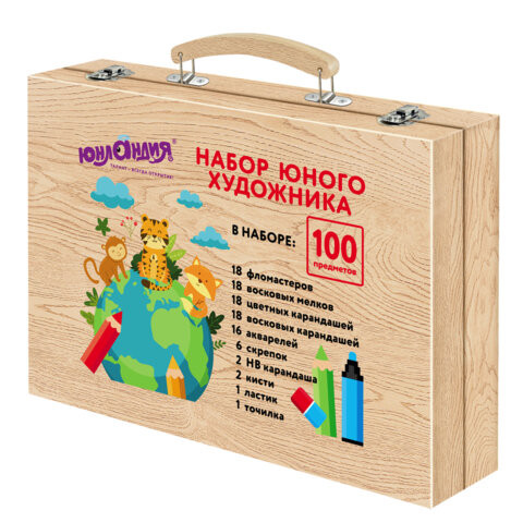 Набор ЮНОГО ХУДОЖНИКА "ANIMALS" для рисования и творчества в кейсе ЮНЛАНДИЯ, 100 предметов, 665675 по низкой цене оптом 