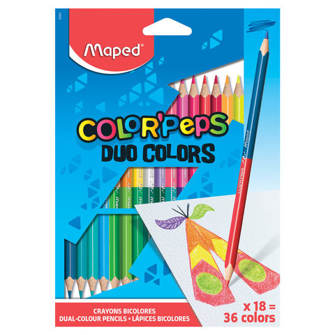 Карандаши двусторонние MAPED (Франция) "Color'Peps Duo", 18 штук, 36 цветов, трехгранные, 829601 по низкой цене оптом 